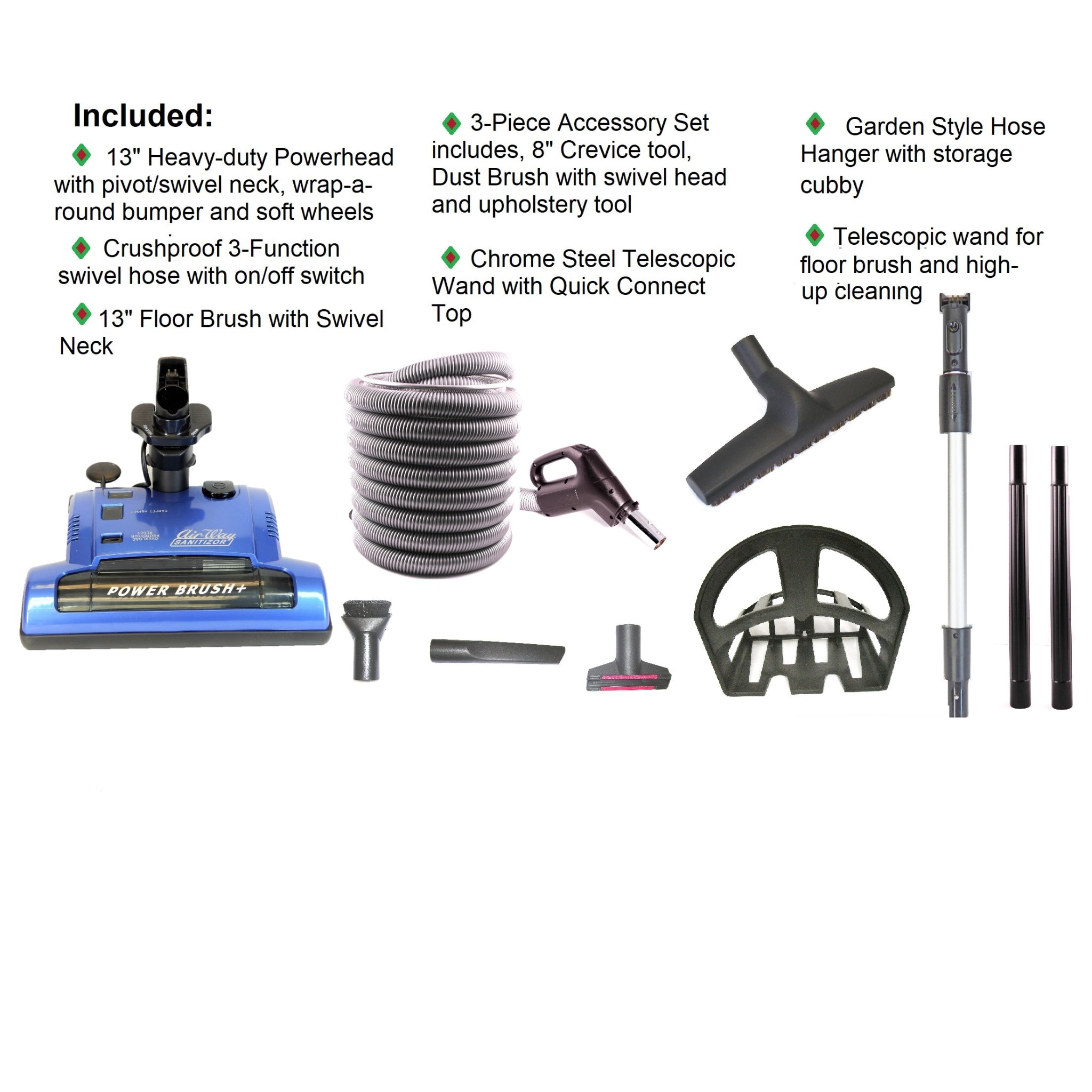Universal Central Vacuum Electric Power Nozzle & Hose & Attachment Kit